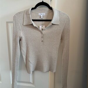 Calvin Klein Jeans Beige Ribbed Collared Top